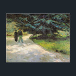Carte Postale Jardin public avec couple par Vincent van Gogh<br><div class="desc">Jardin public avec un couple et un sapin bleu : Le Jardin du poète III de Vincent van Gogh est un tableau de la vie quotidienne d'un post impressionnisme d'art vintage qui représente un couple marchant le long d'un chemin dans les jardins publics. À propos de l'artiste : Vincent Willem...</div>