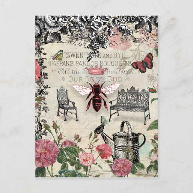 Carte Postale Jardin Rose de la Reine des abeilles (Devant)