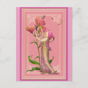 Carte Postale Jardin rose Vintage Fée Floral