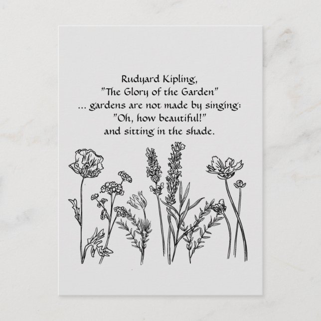 Carte Postale Jardin Verse Rudyard Kipling Aquarelle Fleurs (Devant)