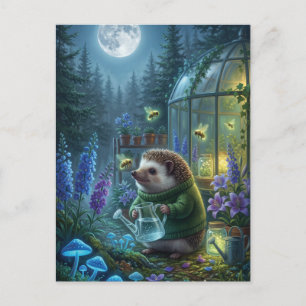 Carte Postale Jardinage de hérisson fantaisiste dans une fantais