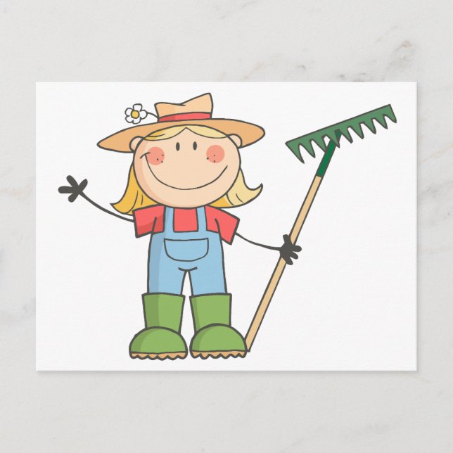 Carte Postale Jardinage Fille Agitant Un Salutation (Devant)