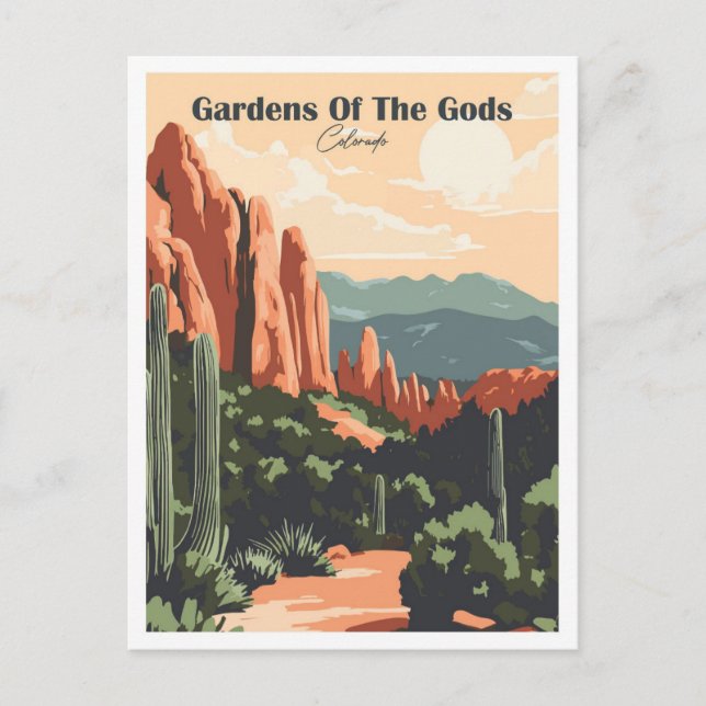 Carte Postale Jardins des Dieux Colorado Illustration de voyage (Devant)