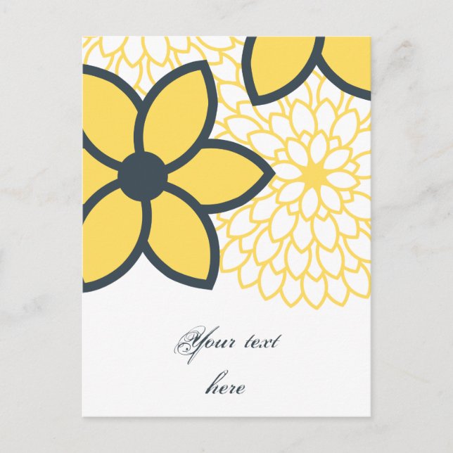Carte Postale Jaune, Blanc, Charbon Moderne Floral (Devant)