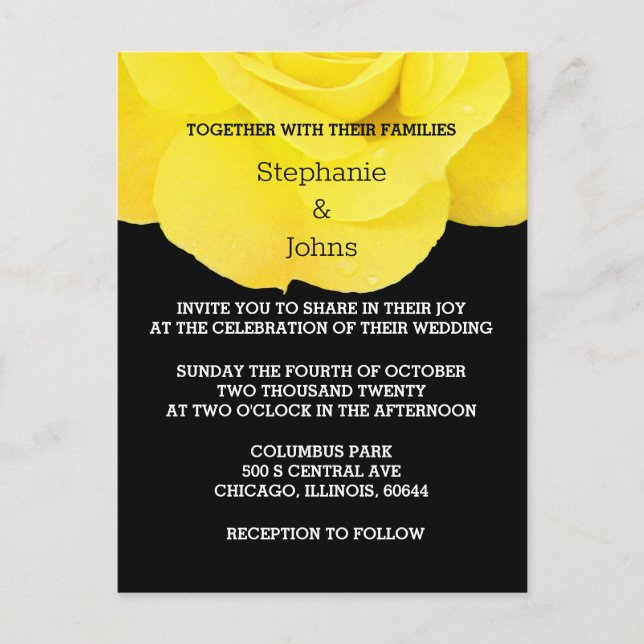 Carte Postale Jaune Blanc Floral Rose Simple Mariage (Devant)