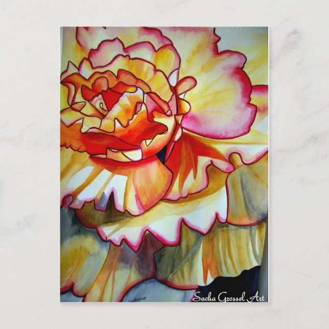 Carte Postale Jaune de la fleur de Begonia aquarelle art origina (Devant)