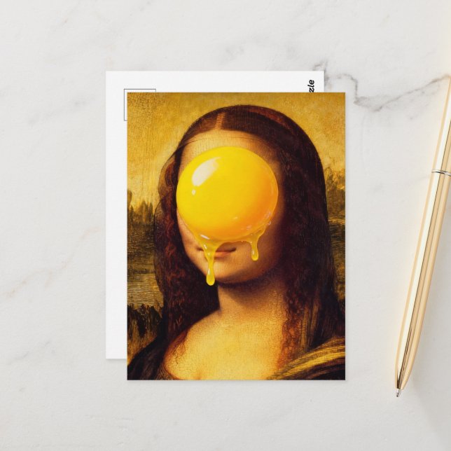 Carte Postale Jaune d'oeuf drôle de Mona (Devant/Arrière en situation)