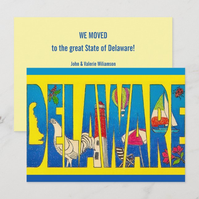 Carte postale jaune du Delaware pour annonce de dé (Devant / Derrière)