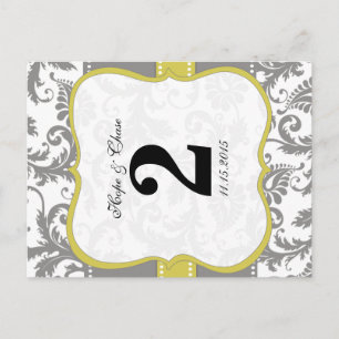 Carte Postale Jaune et gris Vintage Oiseau Damas