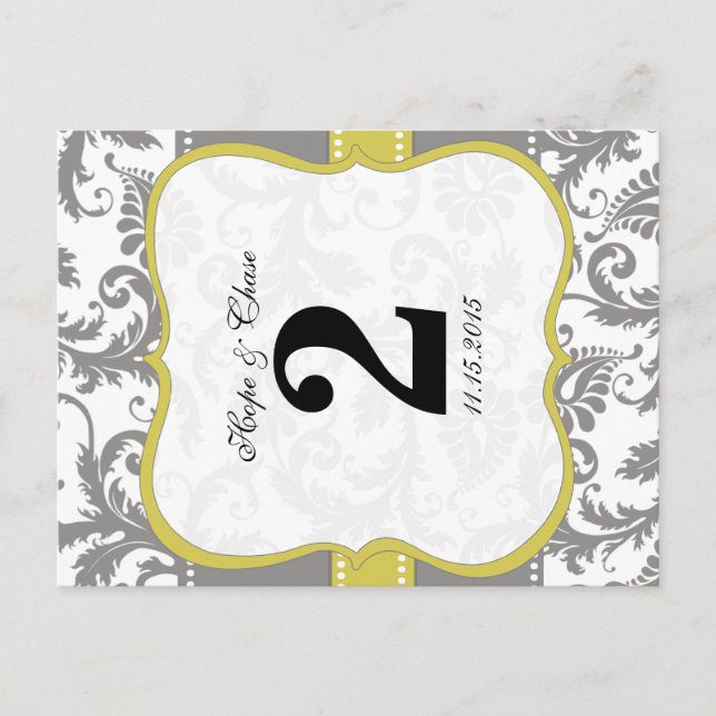 Carte Postale Jaune et gris Vintage Oiseau Damas (Devant)