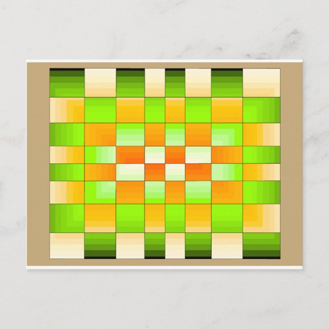 Carte Postale Jaune et vert du jeu d'échecs d'illusion optique (Devant)