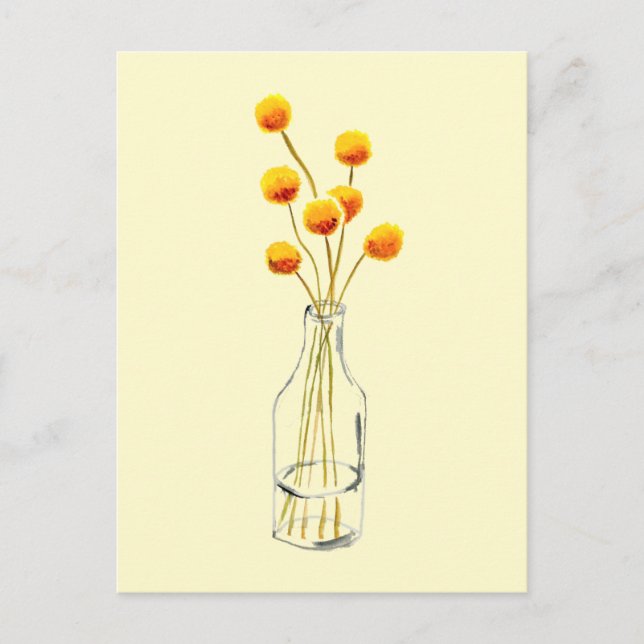 Carte Postale Jaune heureux Billy Button fleurs Art australien (Devant)