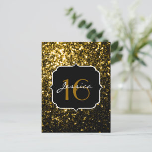Carte Postale Jaune or foncé faux éclat de paillettes Sweet 16