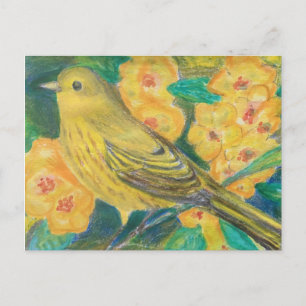 Carte Postale Jaune Paruline Jaune Roses Jaune Aquarelle du Jard