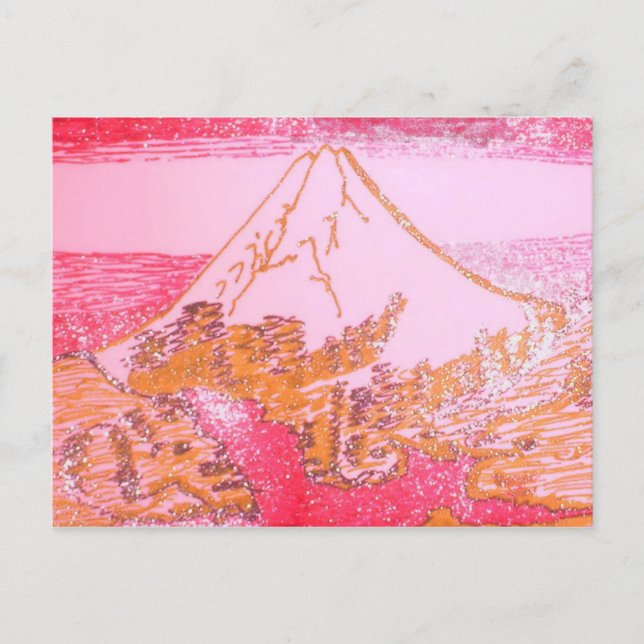 Carte Postale Jaune rouge Mt Fuji Japon Dessin de Hokusai Peintu (Devant)