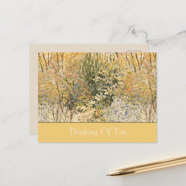 Carte Postale Jaune Vert Brun Arbres Pensant à Vous (Devant/Arrière en situation)