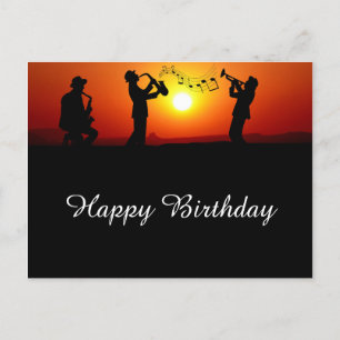 Carte Postale Jazz Band Silhouette Orange Sunset Anniversaire
