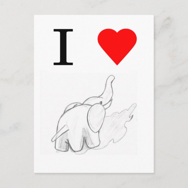Carte Postale Je coeur les éléphants (Devant)