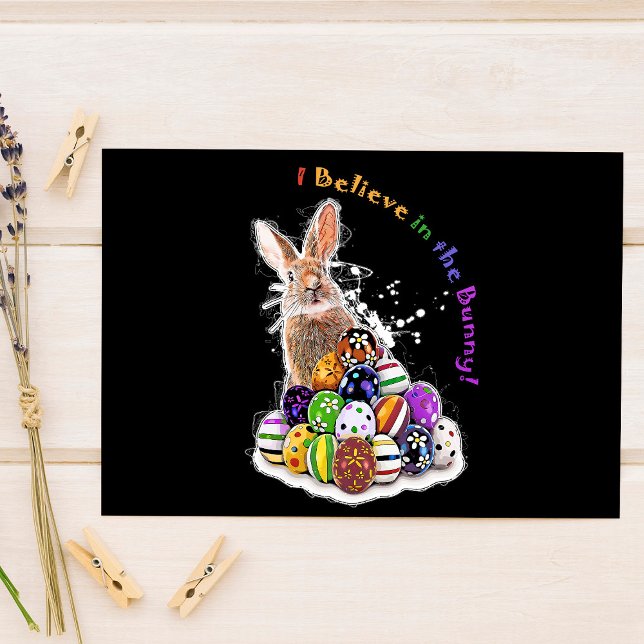 Carte Postale Je crois au Lapin ! Œufs de Lapin de Pâques (I Believe in the Bunny! Easter Bunny Eggs. Postcard)