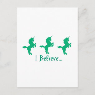 Carte Postale Je Crois Green Unicorn Design