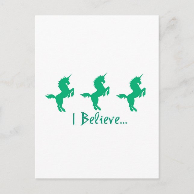 Carte Postale Je Crois Green Unicorn Design (Devant)