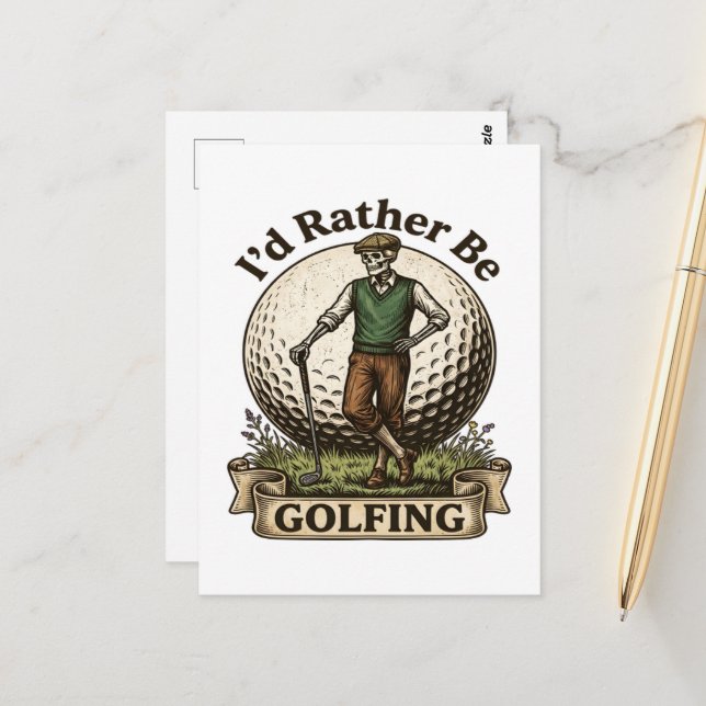 Carte Postale Je préférerais jouer au golf  (Devant/Arrière en situation)