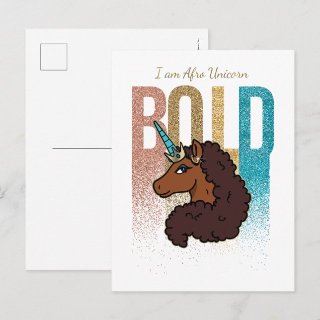 Carte Postale Je suis Afro Unicorn | Conception de Parties scint (Devant / Derrière)