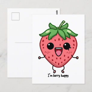 Carte Postale Je suis Berry Happy mignon saut de fraise kawaii