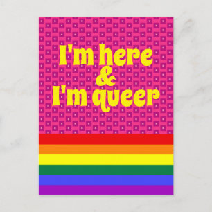 Carte Postale Je suis ici et je suis queer Drapeau arc-en-ciel L