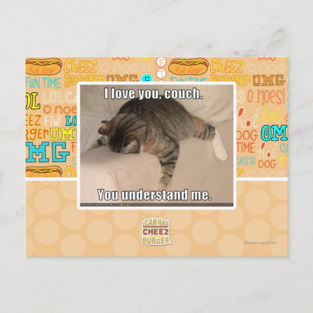 Carte Postale Je t'aime, canapé. (Devant)