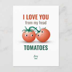Carte Postale Je t'aime de mes tomates à la tête