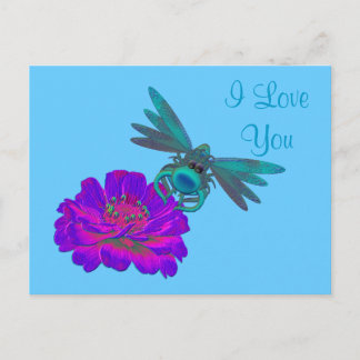 Carte Postale Je t'aime Dragonfly Zinnia