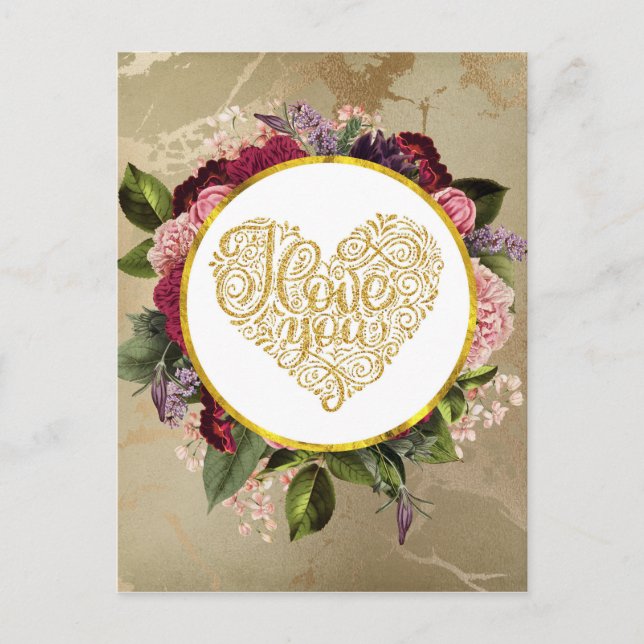 Carte Postale Je T'Aime Fancy Golden Ornate Heart (Devant)