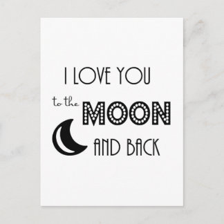 Carte Postale je t'aime jusqu'à la lune et retour noir blanc