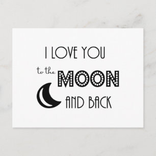 Carte Postale je t'aime jusqu'à la lune et retour noir blanc