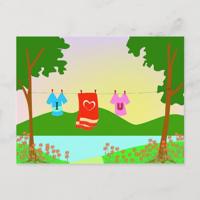 Carte Postale Je T'Aime Les Vêtements Dans Une Ligne De Vêtement (Devant)