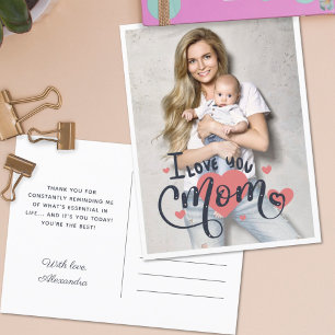 Carte Postale Je t'aime maman typographie du coeur photo de la m