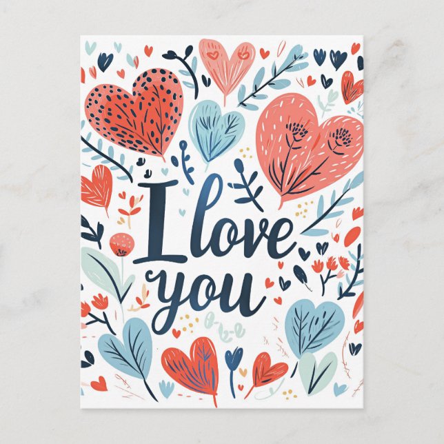 Carte Postale Je t'aime message coloré (Devant)