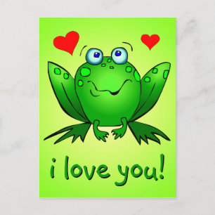 Carte Postale Je t'aime mignon Cartoon Vert Coeurs de grenouille