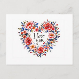 Carte Postale Je t'aime, motif de fleurs colorées,