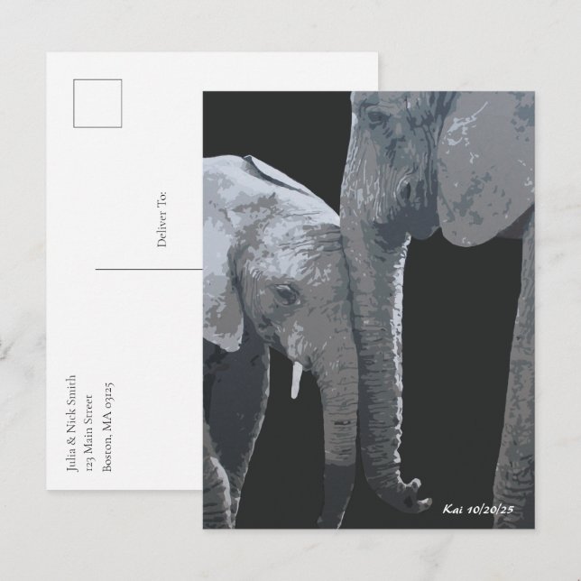 Carte Postale Je t'aime plus, éléphant Original Art (Devant / Derrière)