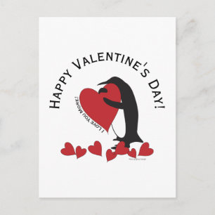 Carte Postale Je T'Aime Plus ! Penguin et coeur rouge Valentine