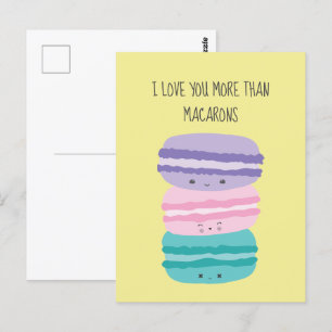 Carte Postale Je t'aime plus que les Macarons Kawaii Pastel Mign