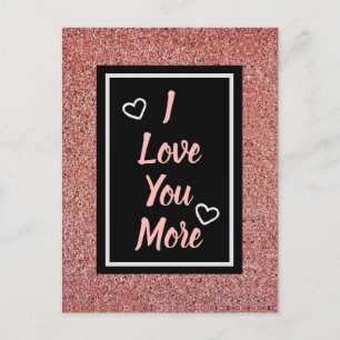 Carte Postale Je t'aime Plus Rose Rose Parties scintillant or