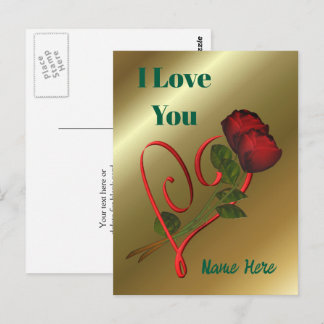 Carte Postale Je t'aime Roses Rouges Cœur Personnalisé