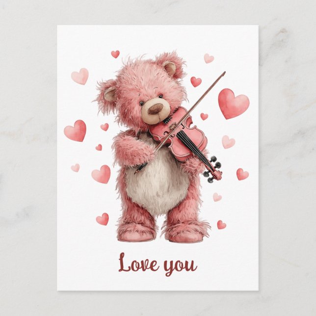 Carte Postale Je t'aime Teddy avec un violon (Devant)