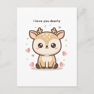 Carte Postale Je T'Aime Tendrement Joli Puchi Dōshi Cerf Noël