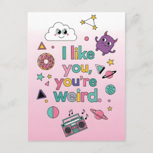 Carte Postale Je T'aime T'es Bizarre Drôle Rétro 90s Kawaii