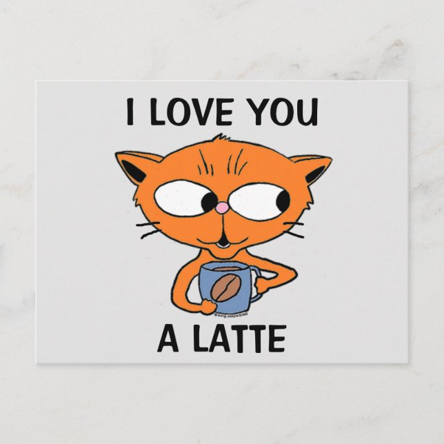 Carte postale - JE T'AIME UN LATTE Café Blague Hum (Devant)