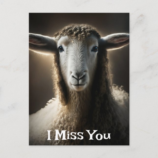 Carte Postale Je te manque brebis | Jeu de mots mignon (Devant)
